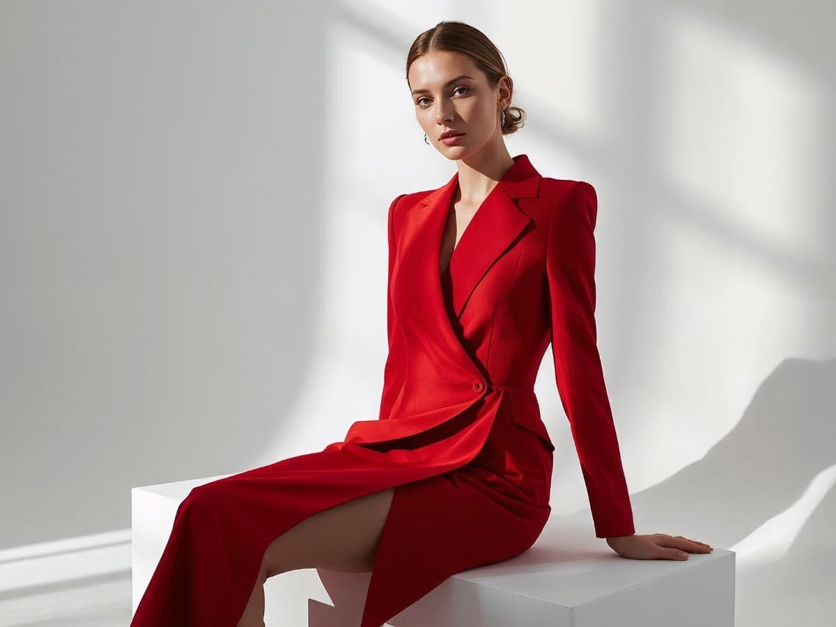 donna indossa outfit rosso